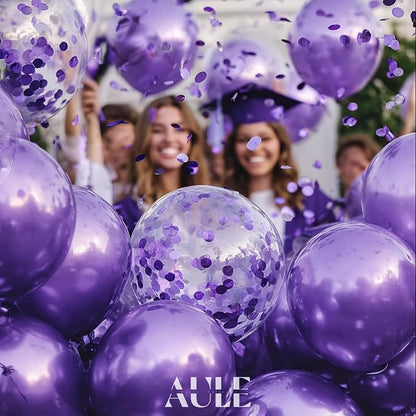 AULE 42Pcs Metallic 12 Inch Purple Confetti Balloons Set | Purple Party Balloons - Image 4