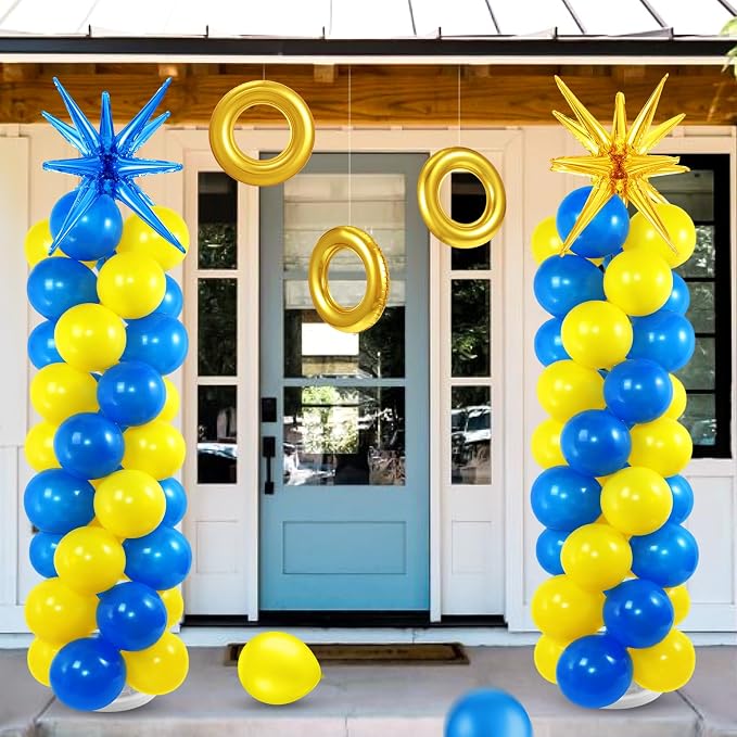 2 Set Blue Yellow Toy Inspired Cartoon Balloon Column Stand Kit - Image 5