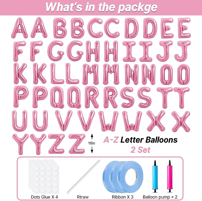 LIOZEOKUN Letter Balloons 16 Inch Alphabet A-Z Mylar Foil Balloons 2 Set - Image 2