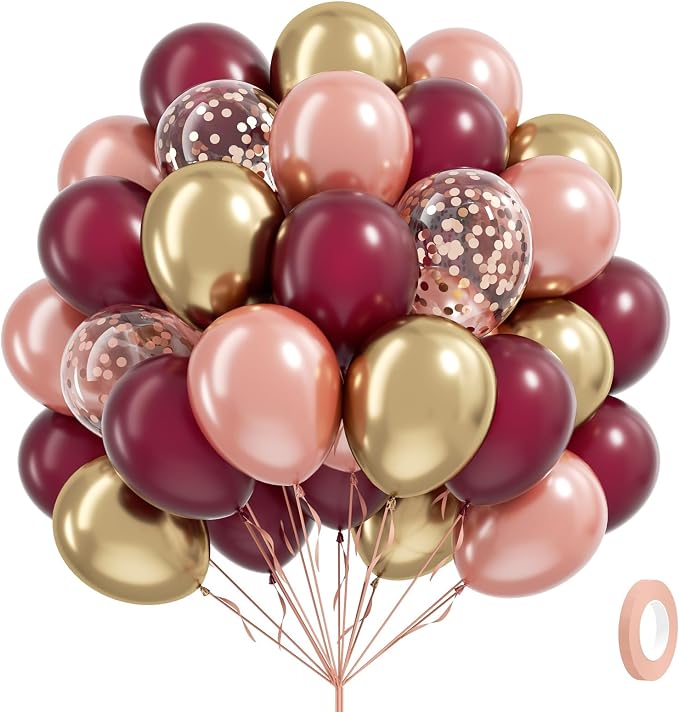60pcs 12inch Burgundy and Gold Balloons by Leraqertra