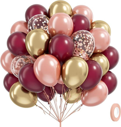 60pcs 12inch Burgundy and Gold Balloons by Leraqertra