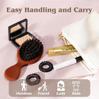 Mini Boar Bristle Hair Brush - Boar & Nylon Bristle Small Brush for Women Kids Long Short Hair to Smooth Add Shine - Travel Size Hair Brush for Purse,Pocket - Red