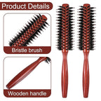 2 Pack Small Round Hair Brush Boar Bristle Roller Hairbrush Wooden Handle Volumizing Hair Brush for Blow Drying Short Thin Fine Hairs Styling Women Curling Bangs Men Beard Travel Household