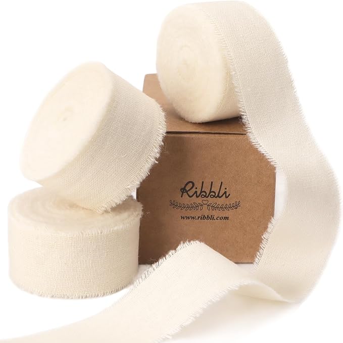 Ribbli 3 Rolls Ivory Ribbon 1 Inch x 18 Yards Cream White Handmade Cotton by Ribbli