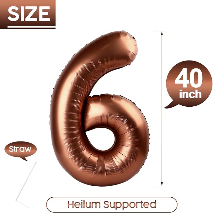 6 Balloon - Brown Birthday Number Balloons, 40 Inch Decorations Men Women | - Image 5