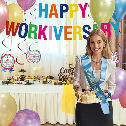 Work Anniversary Decorations, Pre-Strung Iridescent Happy Workiversary Banner - Image 4