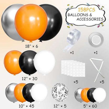 MEBAY Orange Black White and Metallic Silver Balloons Garland Arch Kit - Image 2