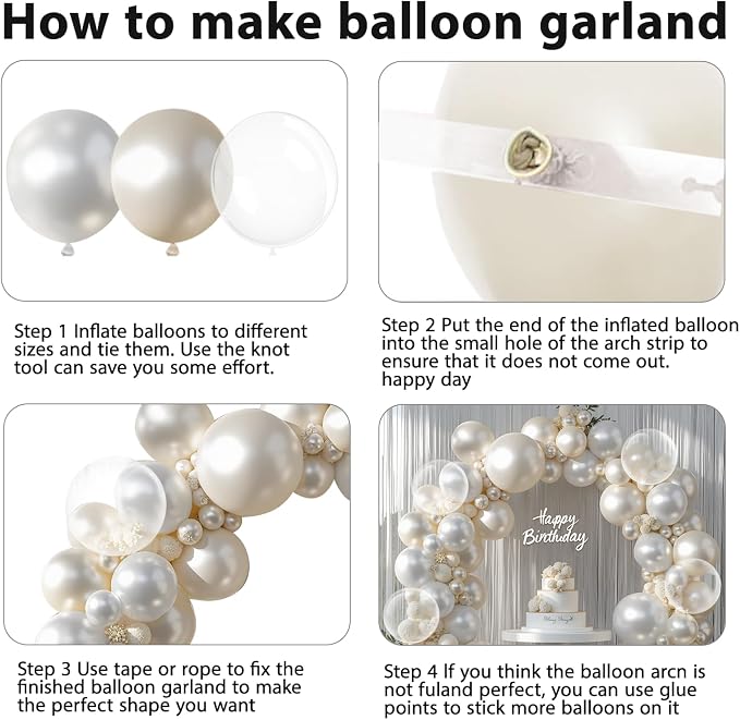 Pearl White Beige Balloons Arch Kit, Double Stuffed, Party Decor. | White - Image 4
