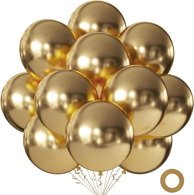 10pcs 18 inch Metallic Lilght Gold Balloons, Thick Latex Chrome Helium Balloons by KALOR