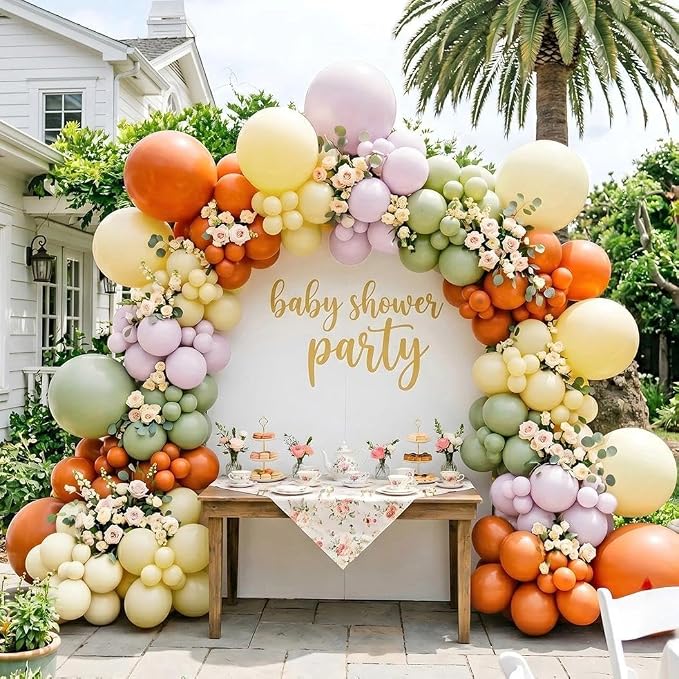 Sage Green Orange Yellow Balloon Arch Garland Kit Double Stuffed | Pale Purple by Olamivra