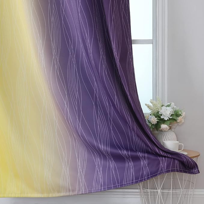Yellow and Purple Ombre Blackout Curtains 45 Inch Length 2 Panels, Full Room - Image 6