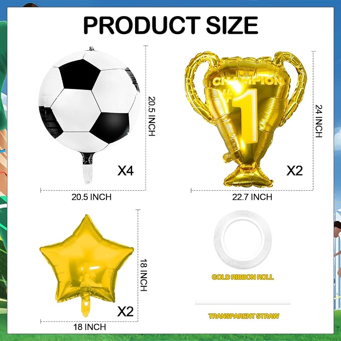 4D Sphere Soccer Balloons 8 Pcs 22 inch Champion Trophy Balloons - Image 2