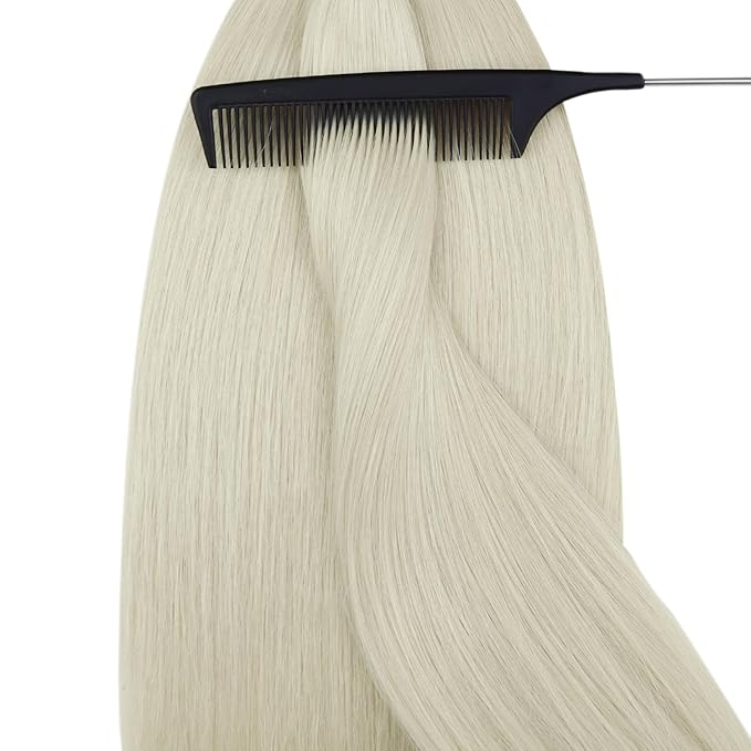 YoungSee Nano Bead Hair Extensions Human Hair Blonde Platinum 20 Inch Nano Ring Hair Extensions White Blonde Remy Hair Nano-Tip Extension Real Human Hair Long for Natural Look 50G
