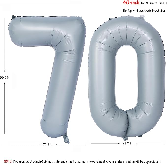 40 In Matte gray Number Balloon Helium Foil Mylar Birthday Balloon Digit 70 | - Image 2