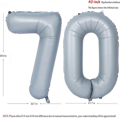 40 In Matte gray Number Balloon Helium Foil Mylar Birthday Balloon Digit 70 | - Image 2