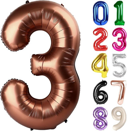 3 Balloon - Brown Birthday Number Balloons, 40 Inch Decorations Men Women | by ALPHADELTAPI