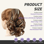 Brown Ponytail Extensions,9" Short Curly Wavy Claw Clip in Ponytails Hair Extensions Natural Soft Synthetic Hairpiece for Women