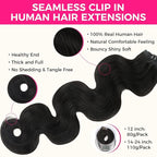Lashey Clip in Hair Extensions Real Human Hair 110g Body Wave 7pcs Seamless Clip in Hair Extensions, 18 Inch #1B Natural Black 100% Real Soft Human Hair for Black Women