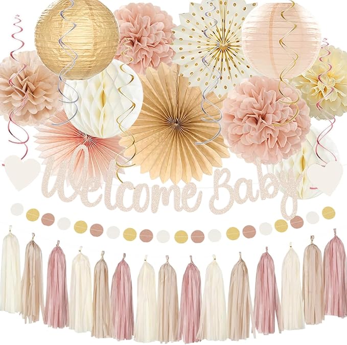 Champagne-Gold Boho Baby Shower Party Decoration -Welcome Baby Banner by Vztipki