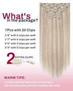 Moresoo Human Hair Clip in Extensions Blonde Highlights Clip ins Real Human Hair Ash Blonde with Bleach Blonde Remy 150g/7pcs 22 inch