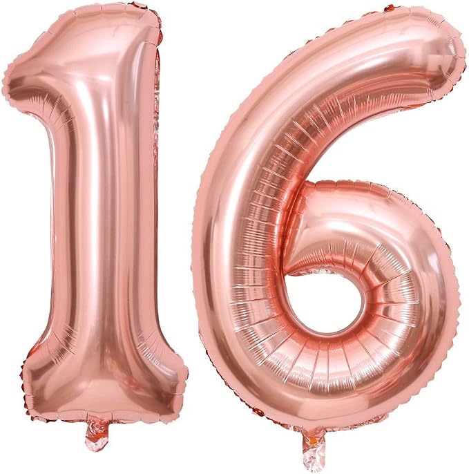 40 Inch Rose Gold 16 Number Balloons Giant Jumbo Huge 16 61 Foil Mylar Helium by LHOAVWE