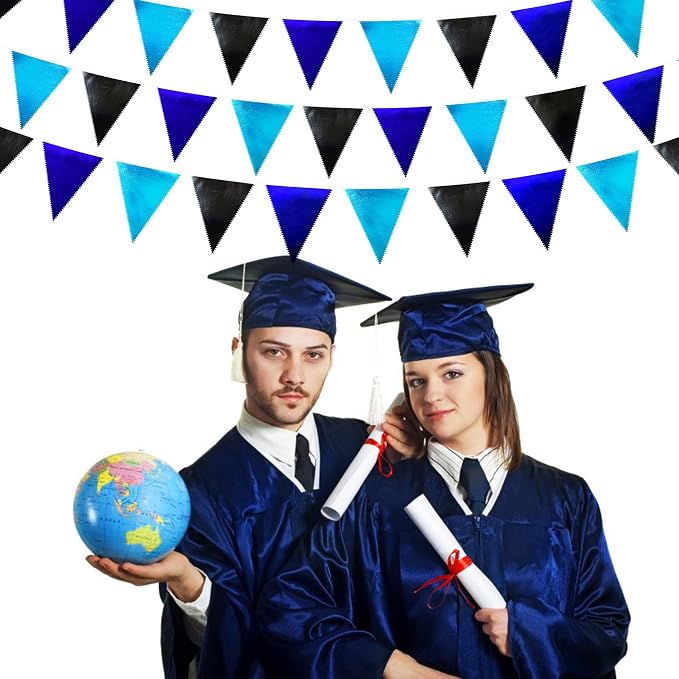 Black Blue Party Decorations Metallic Fabric Triangle Pennant Banner Flag - Image 4