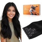 DOORES Clip in Hair Extensions Real Human Hair Invisible Edge, Jet Black 130g 7pcs 16 Inch Clip in Virgin Hair Extensions, Natural Straight Weft for Women