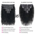 Seamless Curly Clip in Hair Extensions Real Human Hair Brazilian Virgin Human Hair Clip in Extensions 8Pcs Seamless Clip ins for Black Women with 18Clips PU Skin Weft 120g 22inch Natural Black