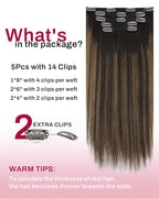 Moresoo Clip in Hair Extensions Real Human Hair Balayage Dark Brown with Chestnut Brown 5pcs 80g Remy Straight Invisible Double Weft Ombre Human Hair Clip in Extensions 16inch