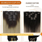 Full Shine Seamless Hair Extensions Clip in Dark Brown to Blonde Clip in Hair Extensions Real Human Hair 20 Inch Remy Hair for Women Full Head Softness 8 PCS 120 G