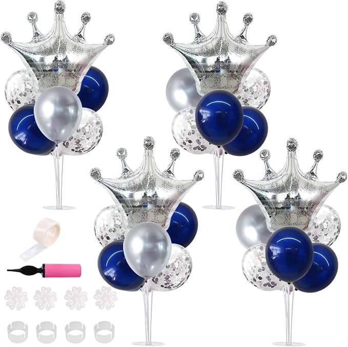 TONIFUL Table Centerpiece Balloons Stand Kit Include Blue Silver Latex Confetti by TONIFUL