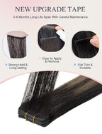 DOORES Invisible Tape in Hair Extensions Real Human Hair Invisi Edge, Dark Brown to Chestnut Brown 10 Injection Tape-ins with 10 Classic Tape-ins 50g 22 Inch, Virgin Human Tape in