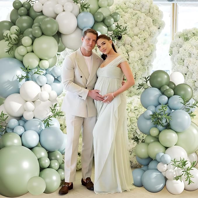 Sage Green Blue Pastel Balloon Arch Kit - Image 6