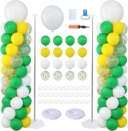 Green Yellow Balloon Column Stand Kit of 2 | 102Pcs Green Yellow White Balloons by ZyloonDecoration