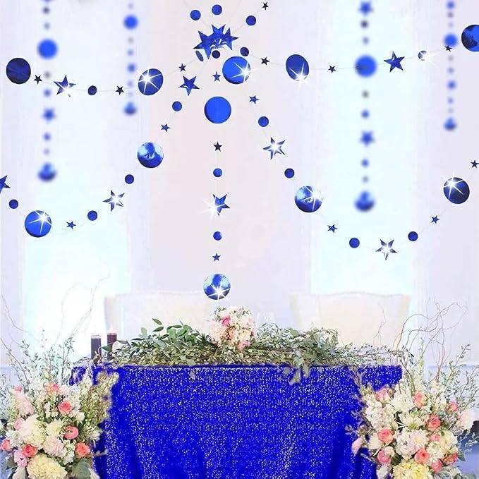 Dark Blue Party Decoration Dark Blue Star Circle Dot Hanging Garland Streamer - Image 3