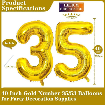 Gold 35 Number Balloons, 40 Inch Giant Number 35 Balloons Foil Mylar Helium - Image 2