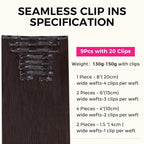 Lashey Seamless Clip in Hair Extensions Human Hair 130g 18 Inch 9pcs #2 Dark Brown Light Yaki Straight Full Pack Clip in Hair Extensions for Women