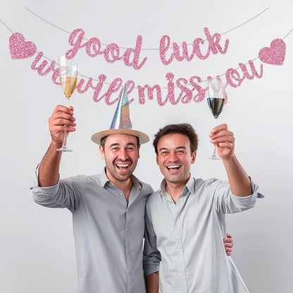 BEISHIDA Glitter Pink Good Luck We Will Miss You Banner Party Decor No DIY | - Image 5