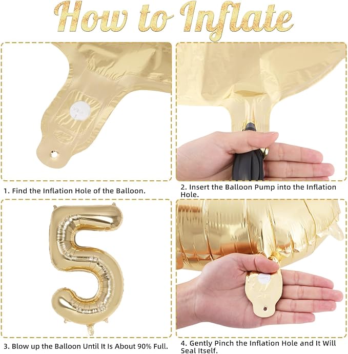 Champagne Gold Large Number 5 Balloon, 40 Inch Light Gold Foil Helium Number - Image 7