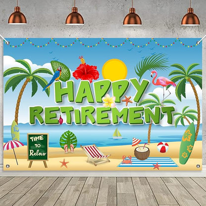 Hawaiian Retirement Party Decorations, Happy Retirement Banner Backdrop | Large by Unknown