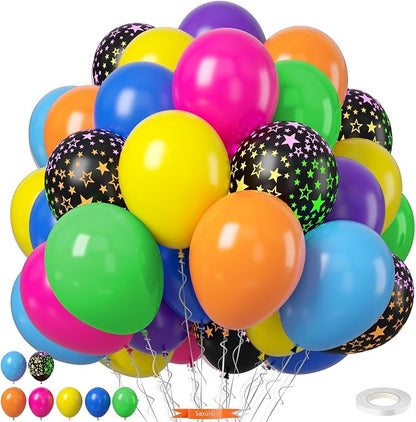 Neon Balloons, 80s 90s Balloons 12 Inch Yellow Orange Hot Pink Purple Lime by Saxuxu