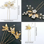 6 Pieces Bridal Wedding Hair Pins Gold Leaf Crystal Pearl Hair Pins Clips Headpiece Vintage Wedding Hair Accessories Jewelry with Rhinestone for Brides Bridesmaids Flower Girls (Elegant)
