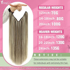 YoungSee 130G Wire Hair Extensions Real Human Hair Highlight Brown to Blonde Wire Hair Extensions for Women Light Brown Mix Platinum Blonde Fish Line Hair Extension 20In