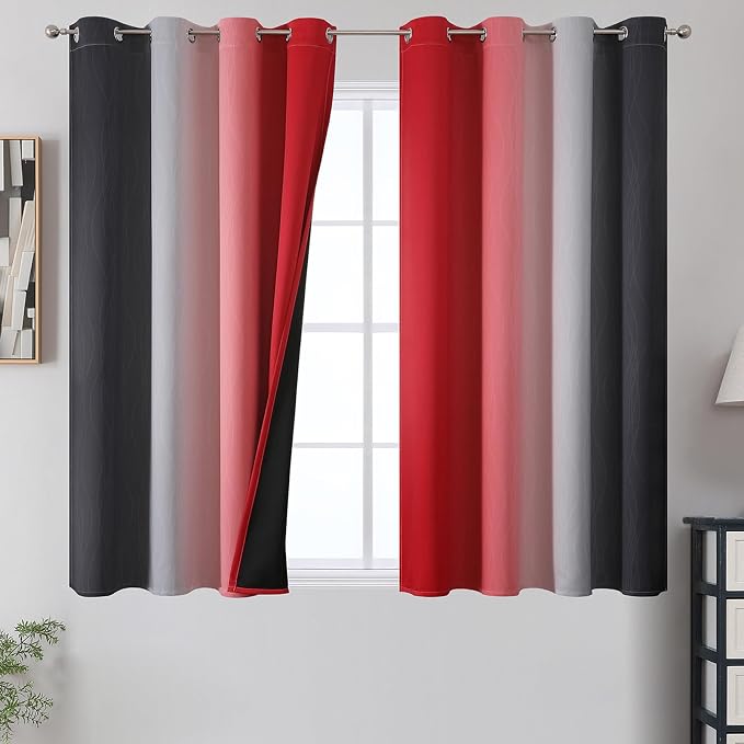Ombre Red and Black Curtains 54 Inch Length 2 Panels, 100% Blackout Curtains by ESTELARTEXTILER