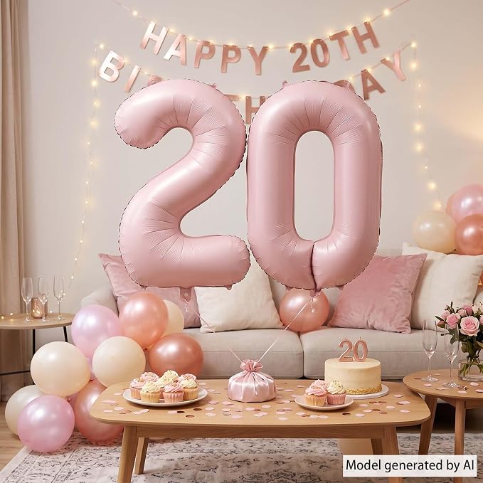 Blush Pink Number 20 Balloon 40 Inch, Foil Digits Festive Party Supplies | Chic - Image 7
