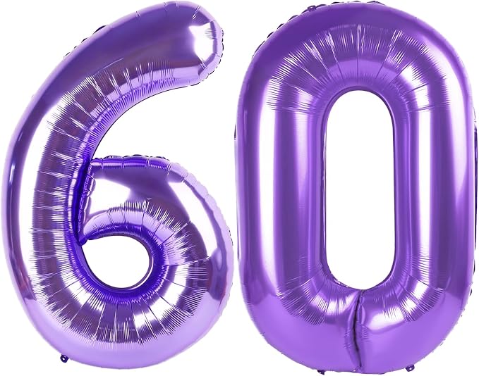 60 Balloon - Purple Birthday Number Balloons, 40 Inch Decorations Men Women | by ALPHADELTAPI