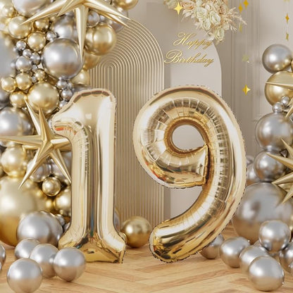 AULE 40 Inch Light Gold 19 Balloon Number Foil 0-9 Birthday Big Numbers | - Image 2