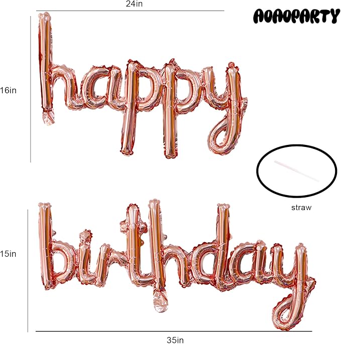 Rose Gold Happy Birthday Balloons Banner 16 Inch Mylar Foil | Happy Birthday - Image 2