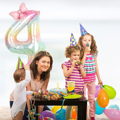 Number 4 40 Inch Rainbow Star Gradient Giant Number Balloon & Mini Bow Balloon - Image 4