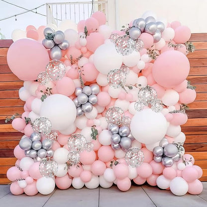 Pink and Silver Balloons, Pastel Pink White Balloon Metallic Silver White - Image 4